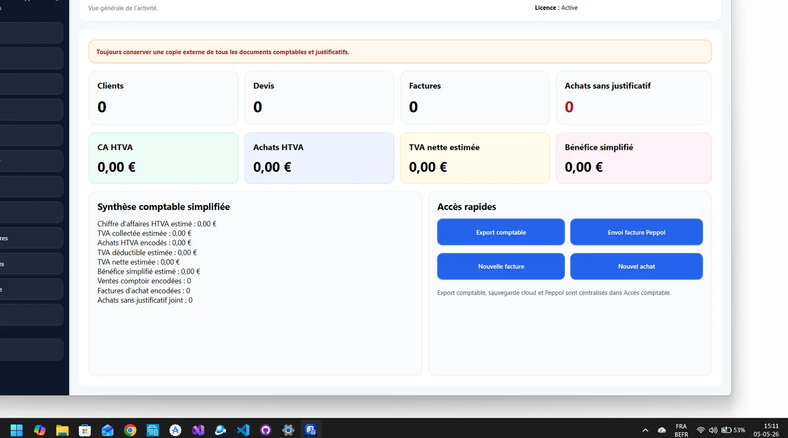 Tableau de bord de B-App Compta